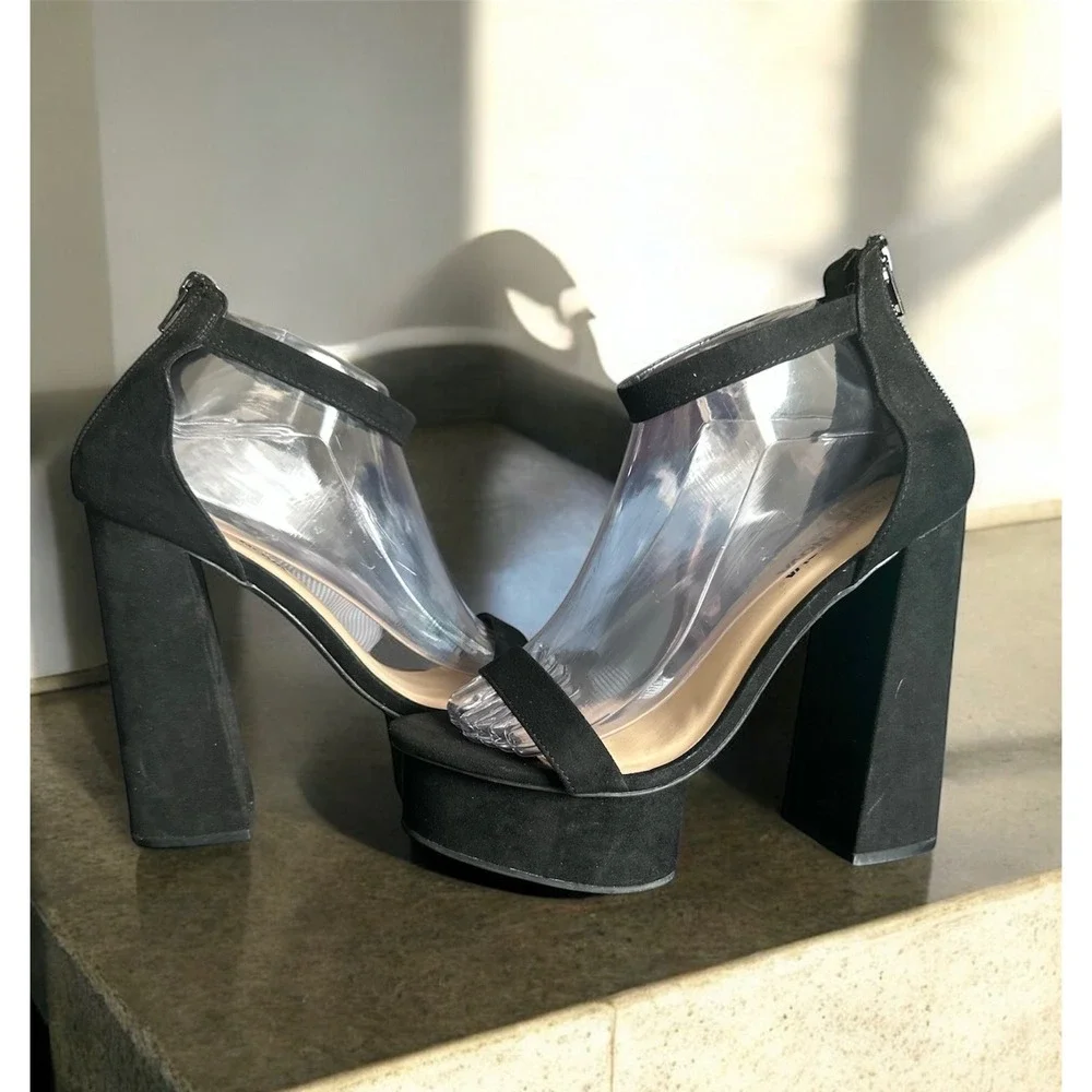 Fashion Nova Hilana Platform Heels Black Suede‎ Sz 10